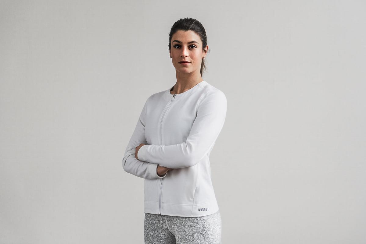 Nobull Twill Zip-up Women's Jackets White | Australia (CL6705)